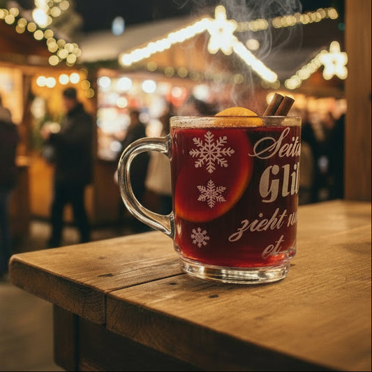 Glühweinglas mit Spruch" Seit dem vierten Glühwein zieht mein Schuh nach links"