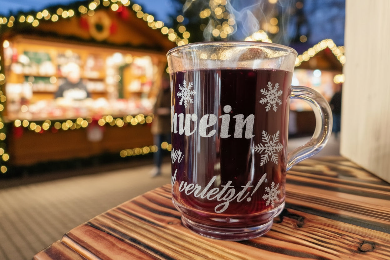 Glühweinglas mit Spruch"Gib mir nen Glühwein und keiner wird verletzt! "