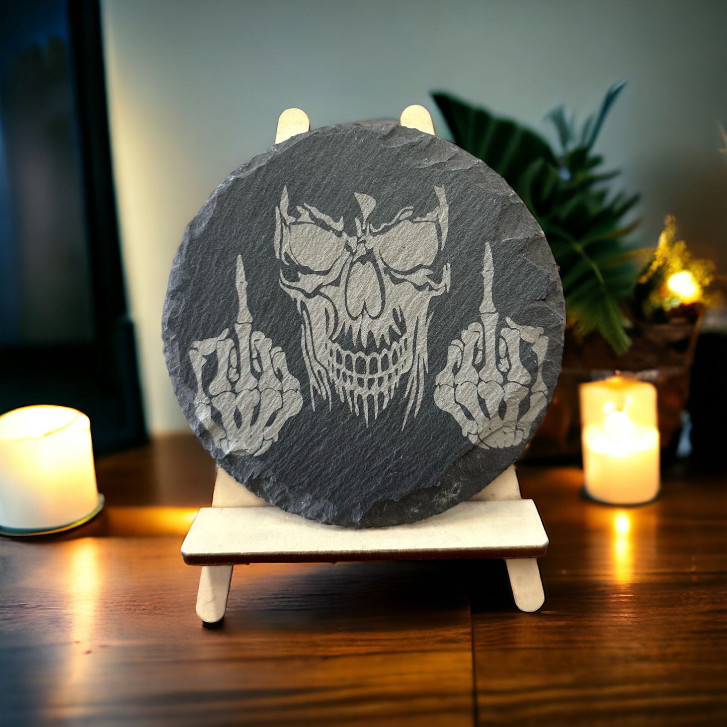 Slate coaster USA skull
