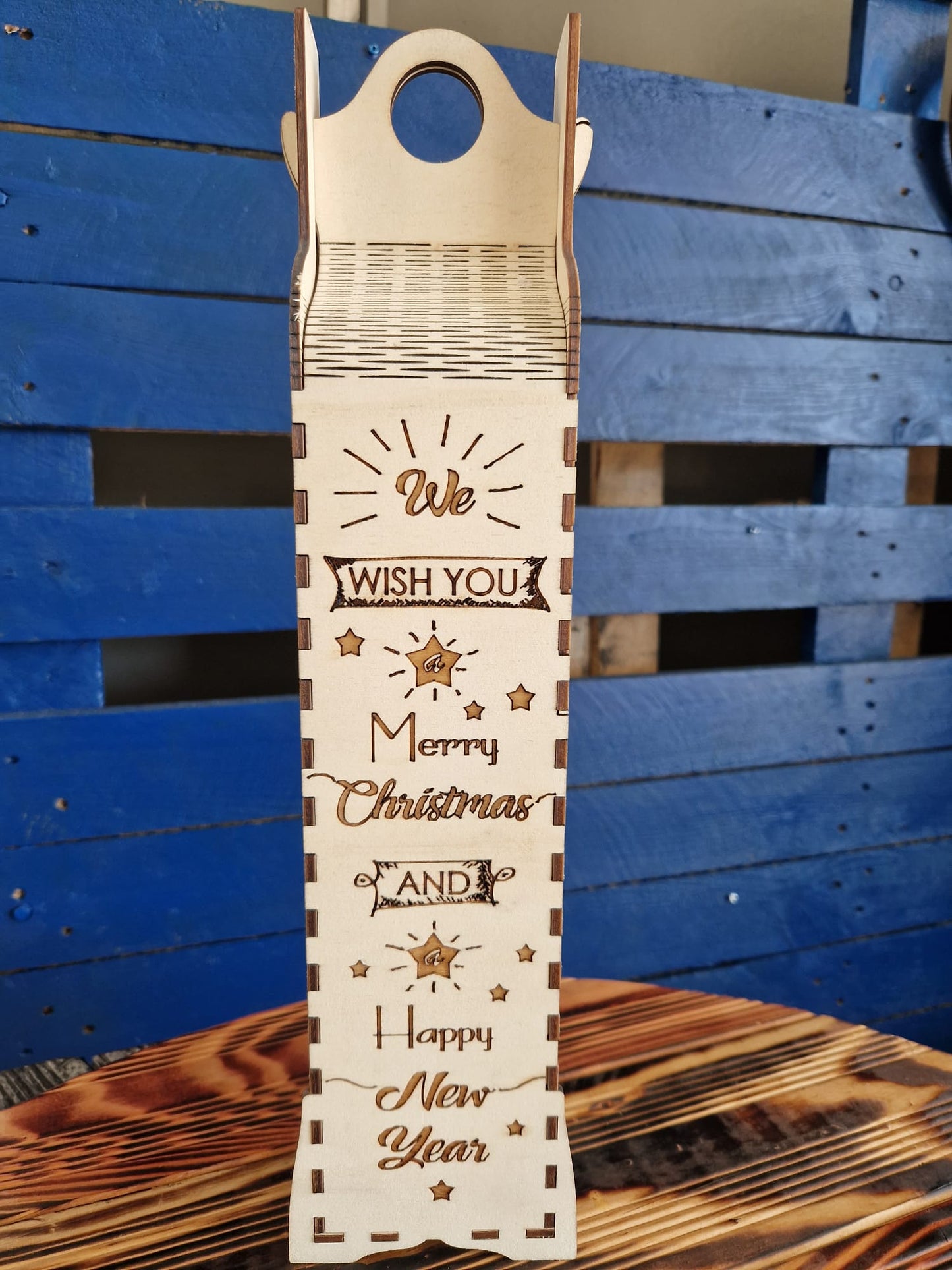 Weinverpackung aus Holz "mit Spruch:"Happy New Year "