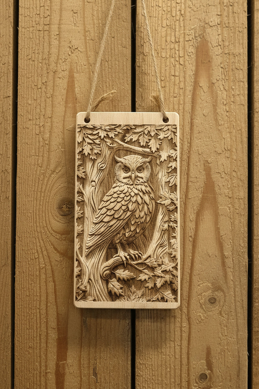 Holzbild Eule 2 - Relief – Lasergravur auf Echtholz