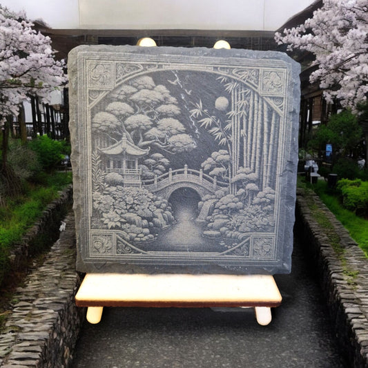 Schiefer Untersetzer Japanischer Garten 3D