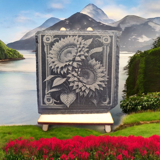 Schiefer Untersetzer Sonnenblumen 3D