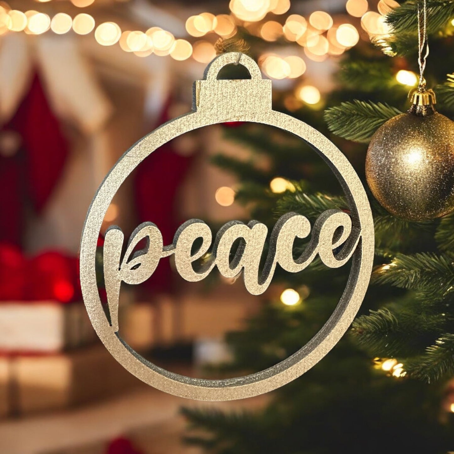 Nachhaltige Weihnachtskugeln aus Pappelholz Motiv 39 peace