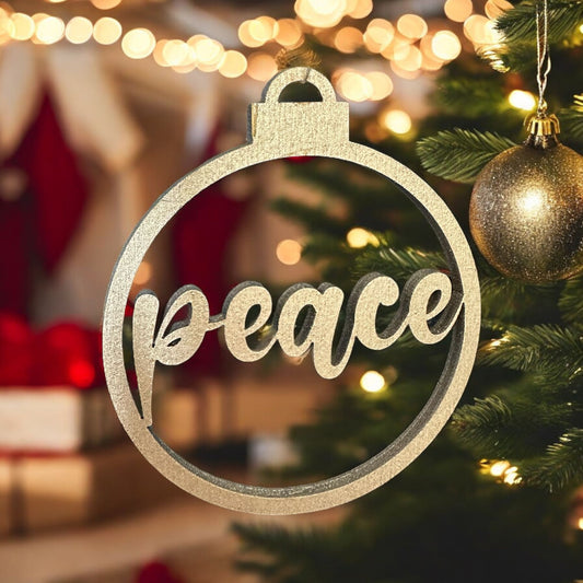 Nachhaltige Weihnachtskugeln aus Pappelholz Motiv 39 peace