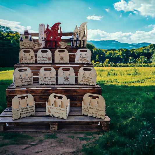 Bier-sechserträger  aus Pappelholz mit lustigen Sprüchen