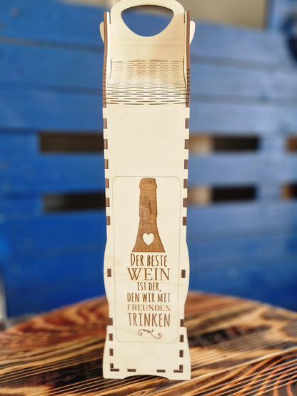 Wooden wine packaging "with saying: The best wine..."