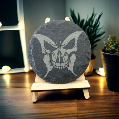 Slate coaster skull face