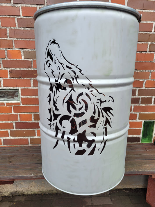 Fire barrel wolf head