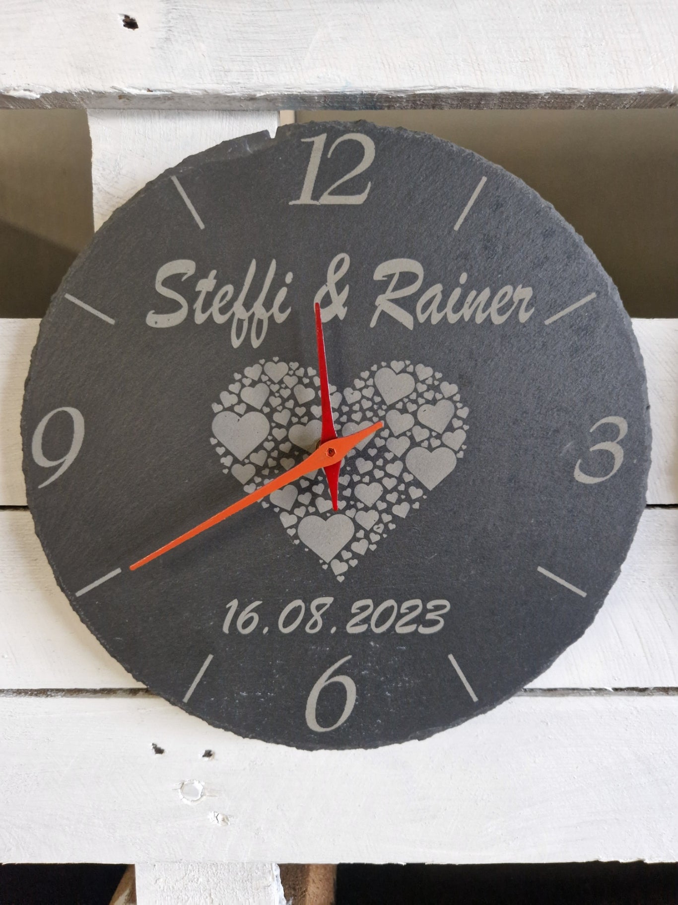 Schiefer Uhr Hochzeit personalisiert