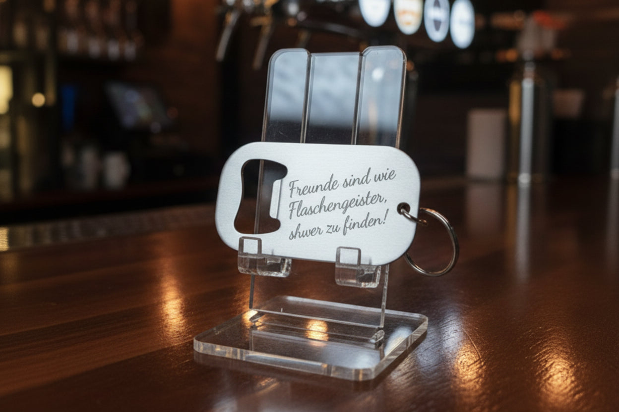 Flaschenöffner mit Wunschmotiv und Personalisierung Edelstahl