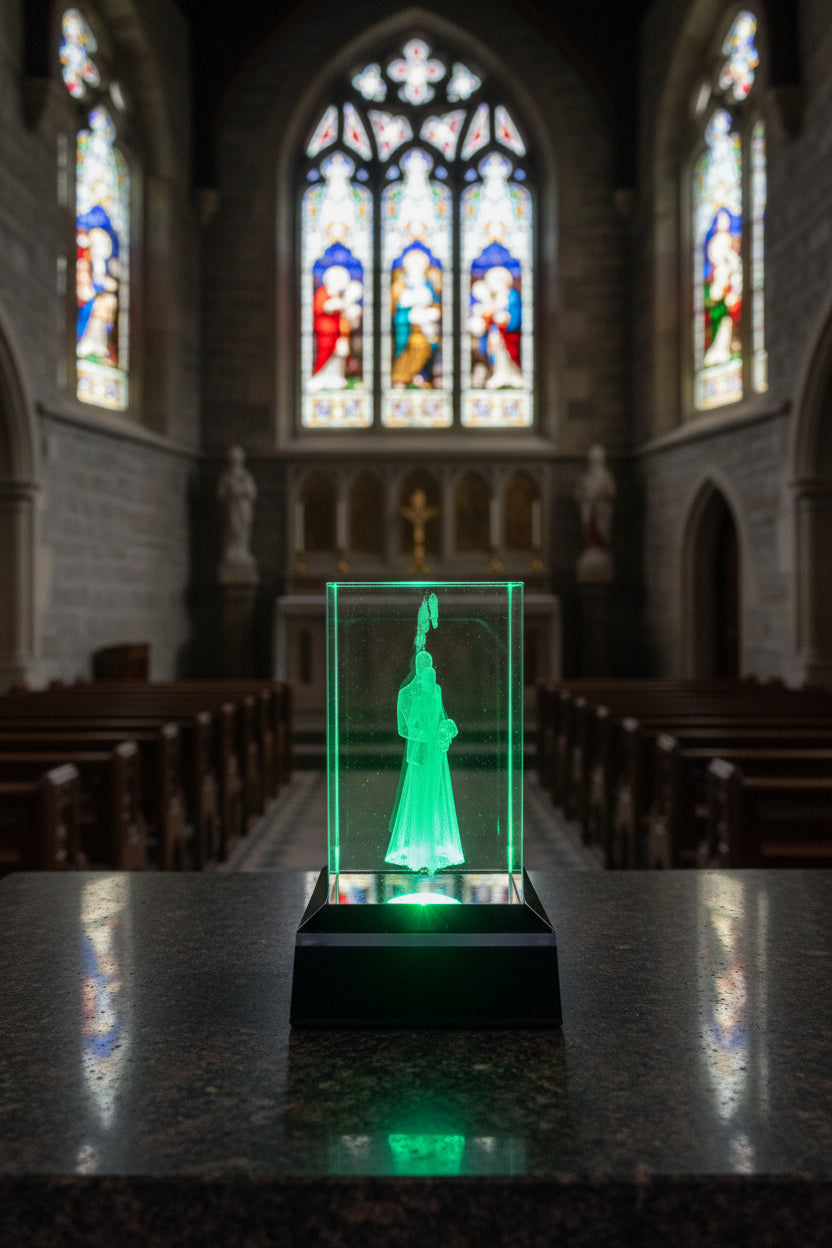 K9 Crystal " Hochzeit " – 3D Lasergravur mit LED Sockel
