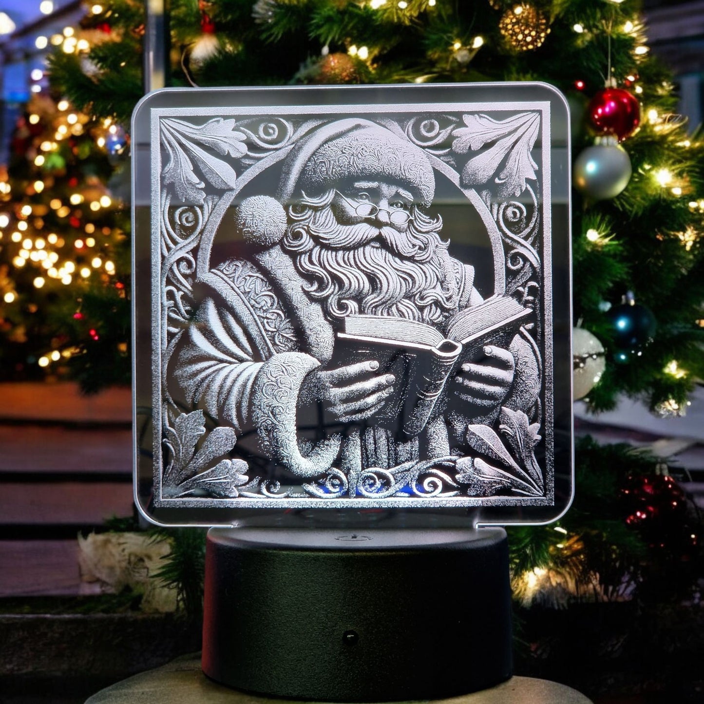 Nachtlicht Weihnachten Motiv 12 Weihnachtsmann mit Buch 3D