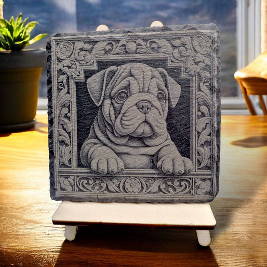 Schiefer Untersetzer "Britische Bulldogge 3 D"