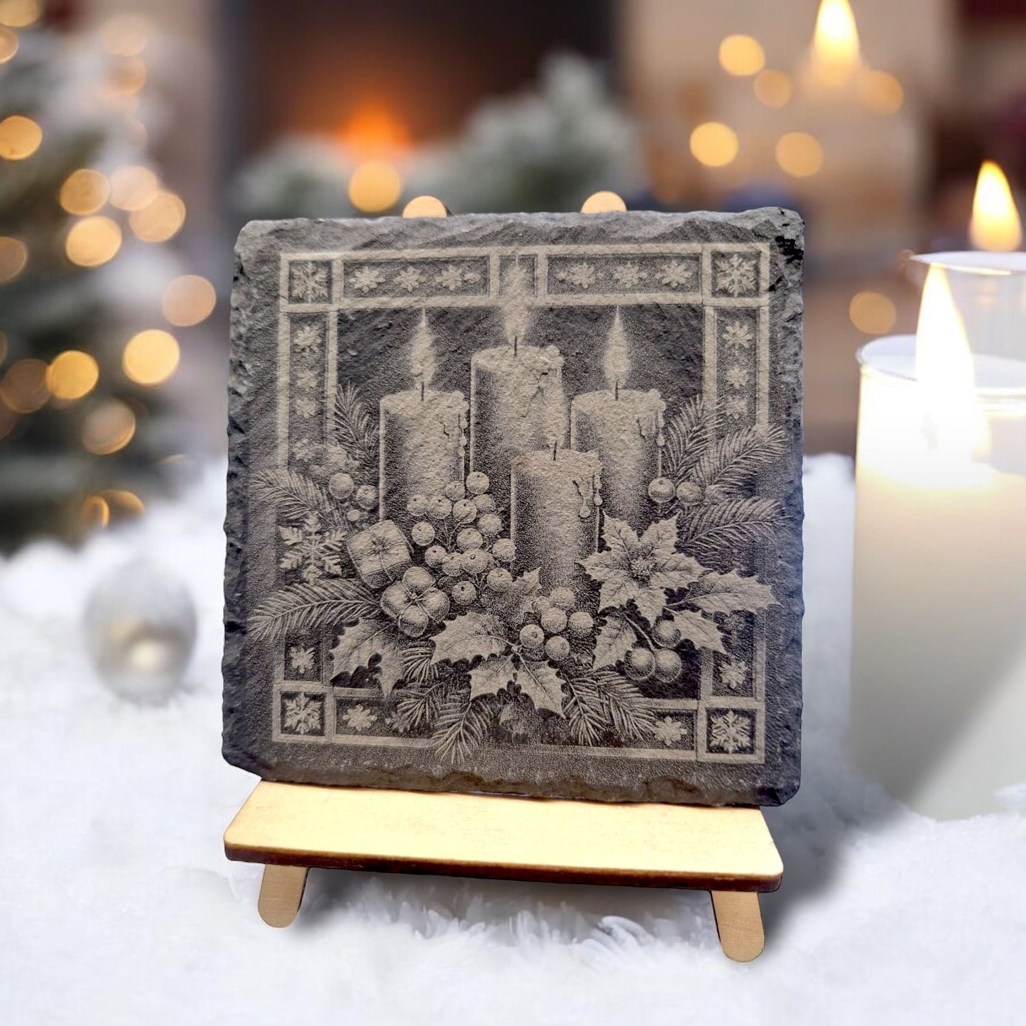 Schiefer Untersetzer "Adventskranz 3 D"