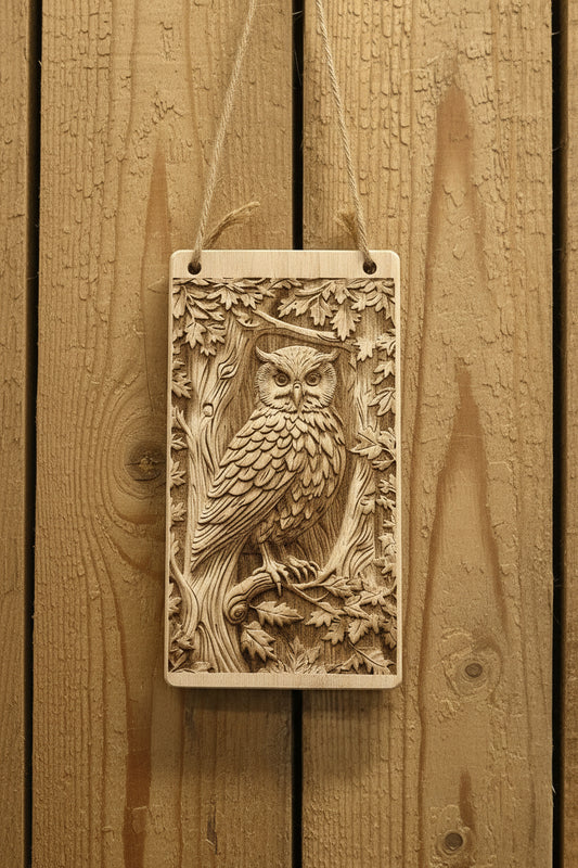Holzbild Eule 2 - Relief – Lasergravur auf Echtholz