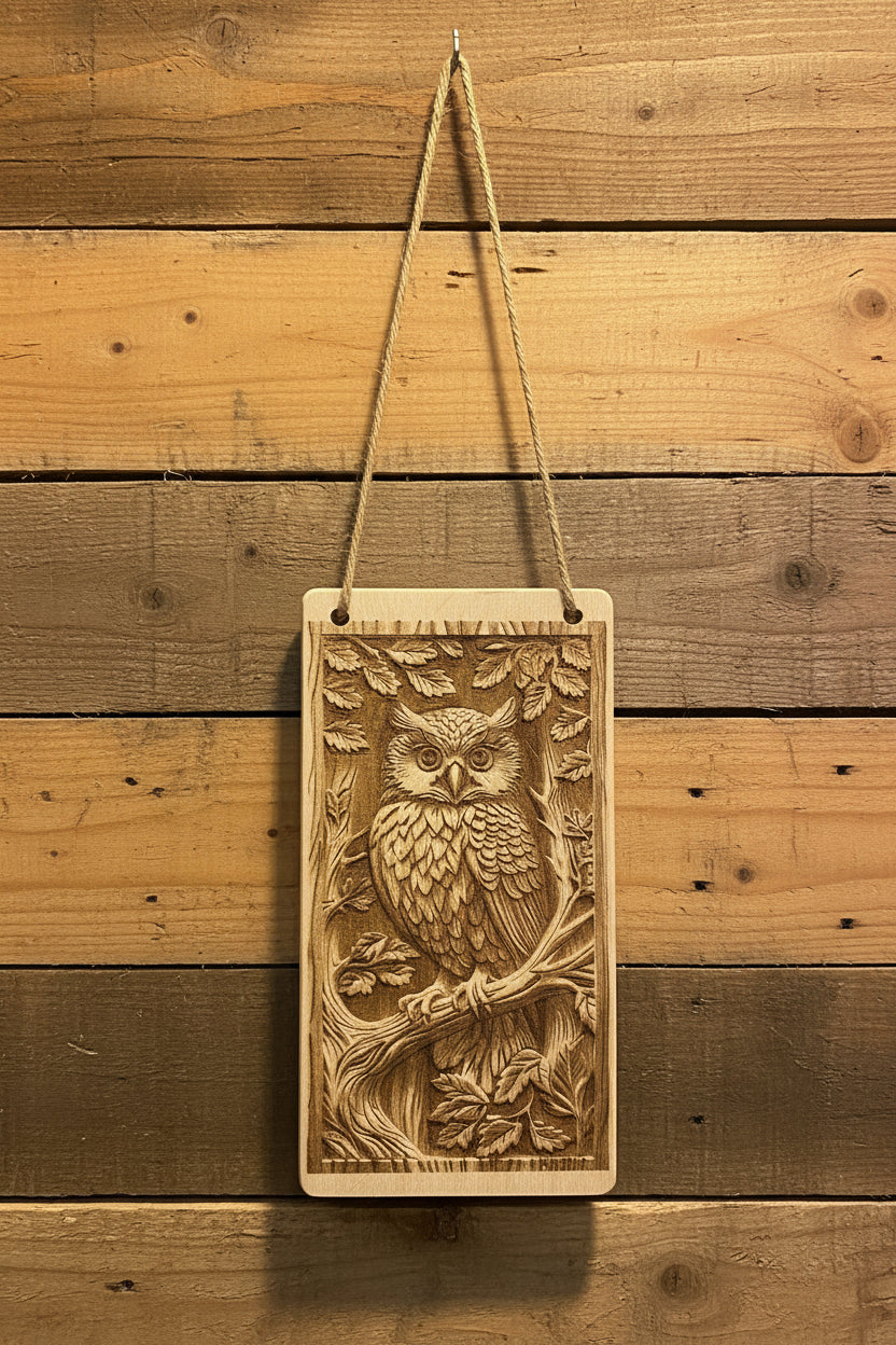 Holzbild Eule 1 - Relief – Lasergravur auf Echtholz