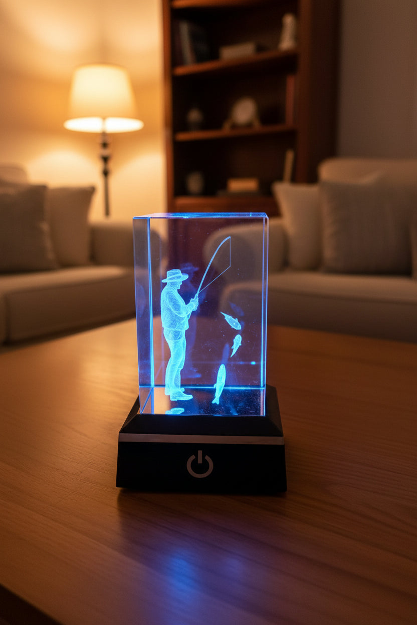 K9 Crystal Angler – 3D Lasergravur mit LED Sockel