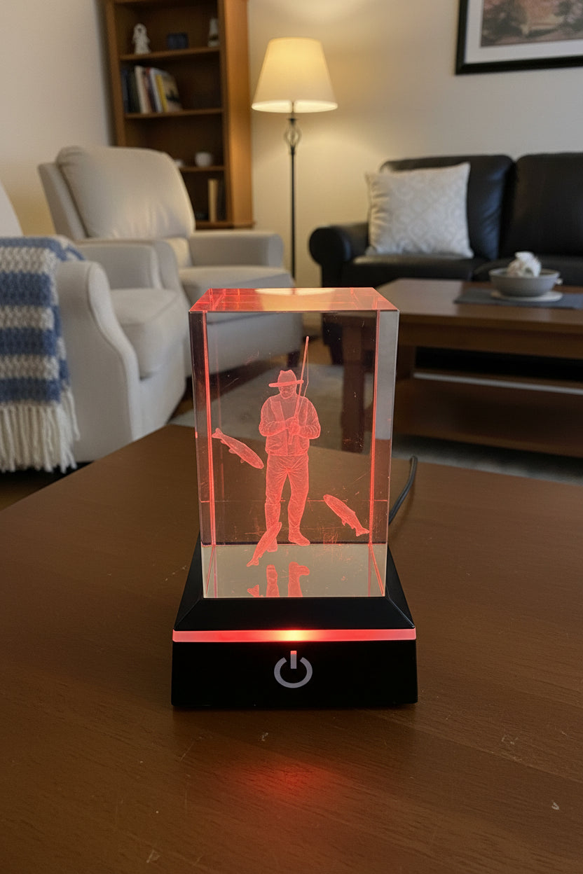 K9 Crystal Angler – 3D Lasergravur mit LED Sockel