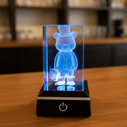 K9 Crystal "Bester Papa der Welt" – 3D Lasergravur mit LED Sockel